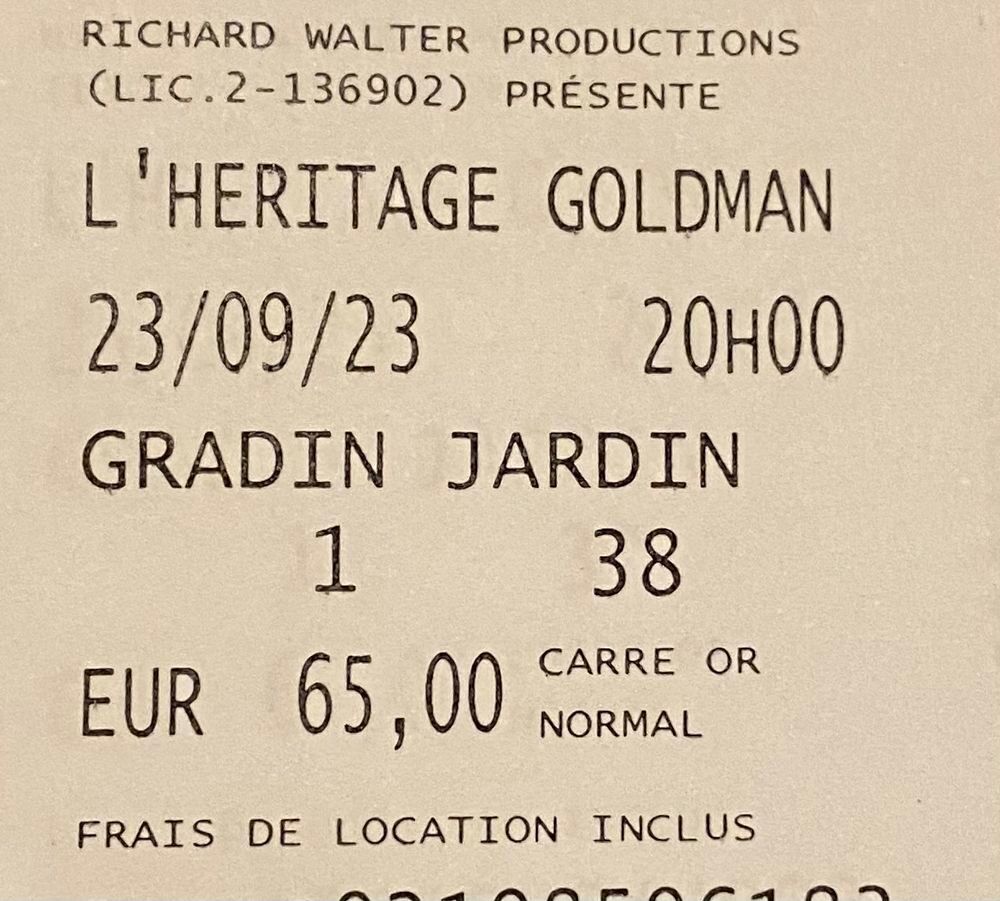 Concert l'h&eacute;ritage Goldman Billetterie