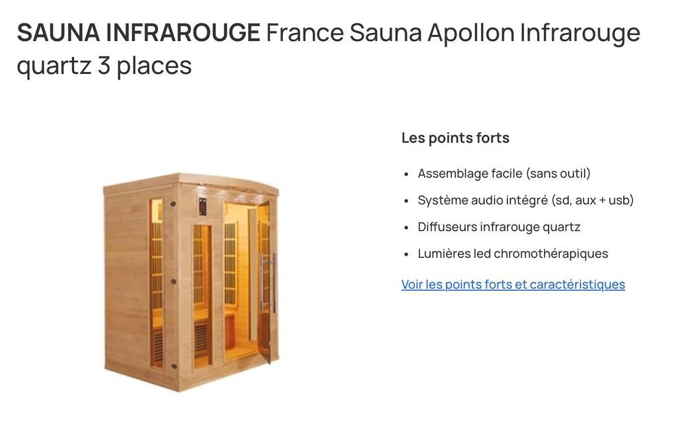 Sauna infra rouge 2/3 personnes de France Sauna radio C.D. Meubles
