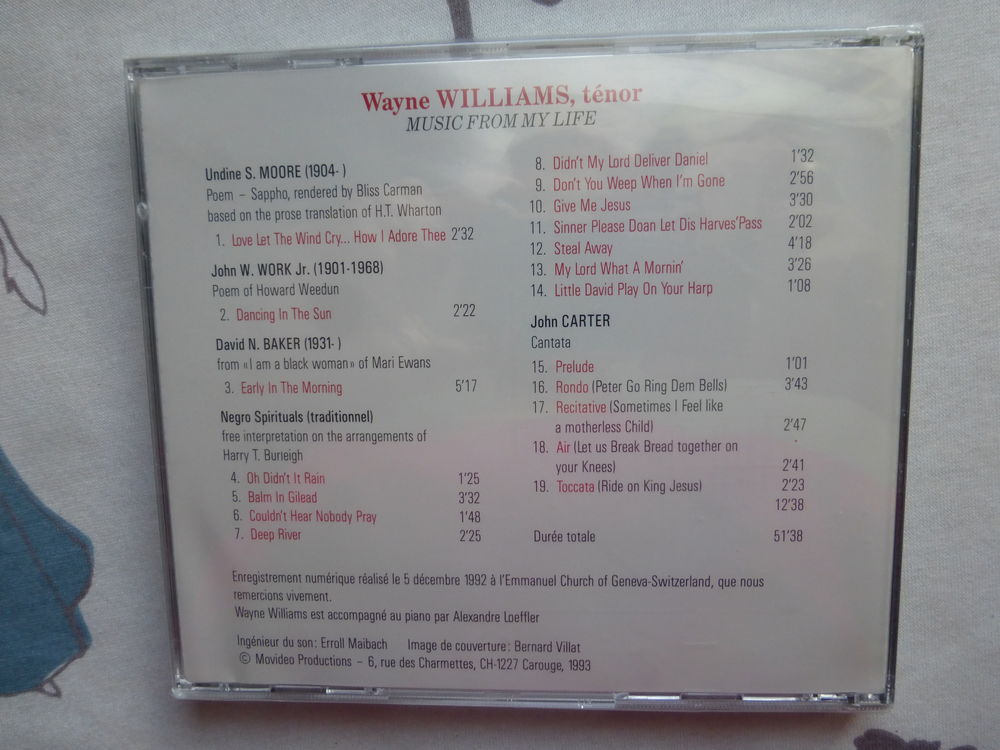 CD WAYNE WILLIAMS t&eacute;nor "music from my life" CD et vinyles