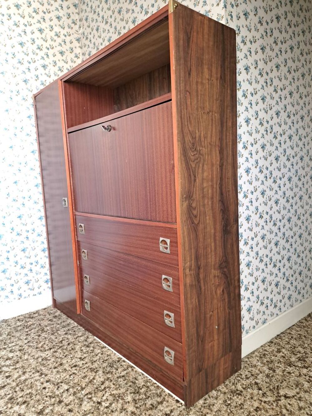 Secr&eacute;taire en bois vernis ou meuble machine &agrave; coudre Meubles