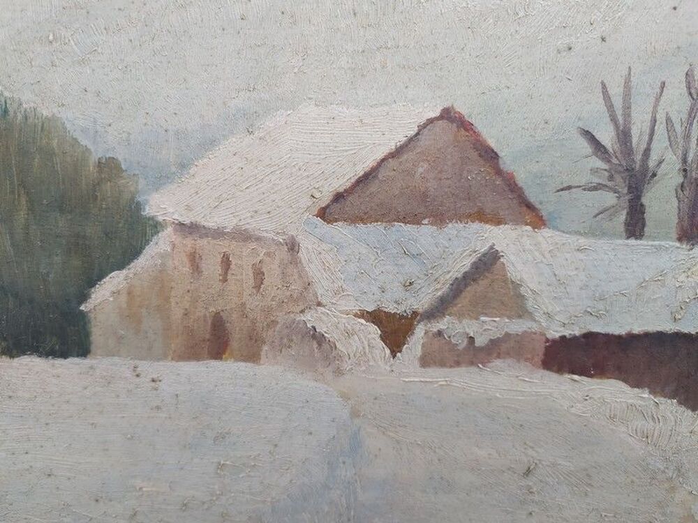 Tableau Paysage D'Hiver Maisons sous la Neige par J.Grundler 