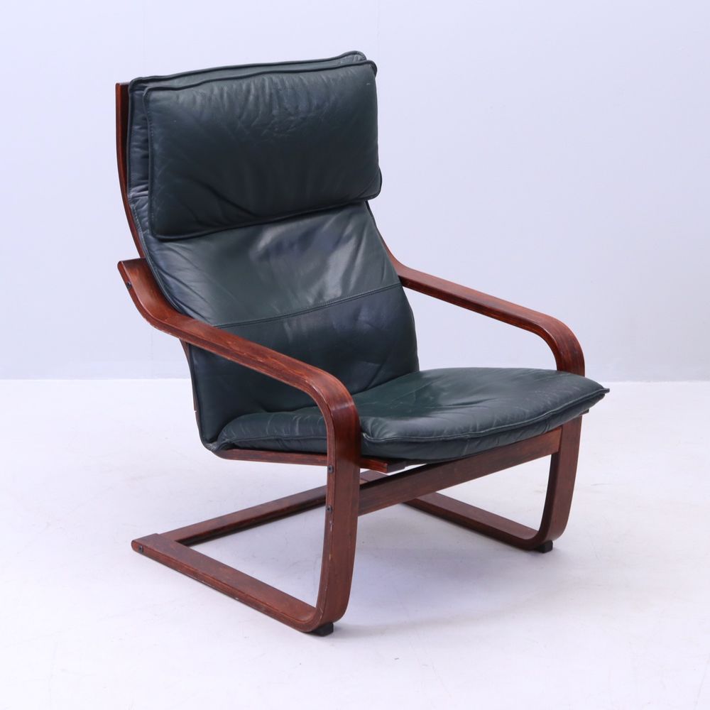 Fauteuil scandinave PO&Auml;NG en cuir vert sapin IKEA Meubles