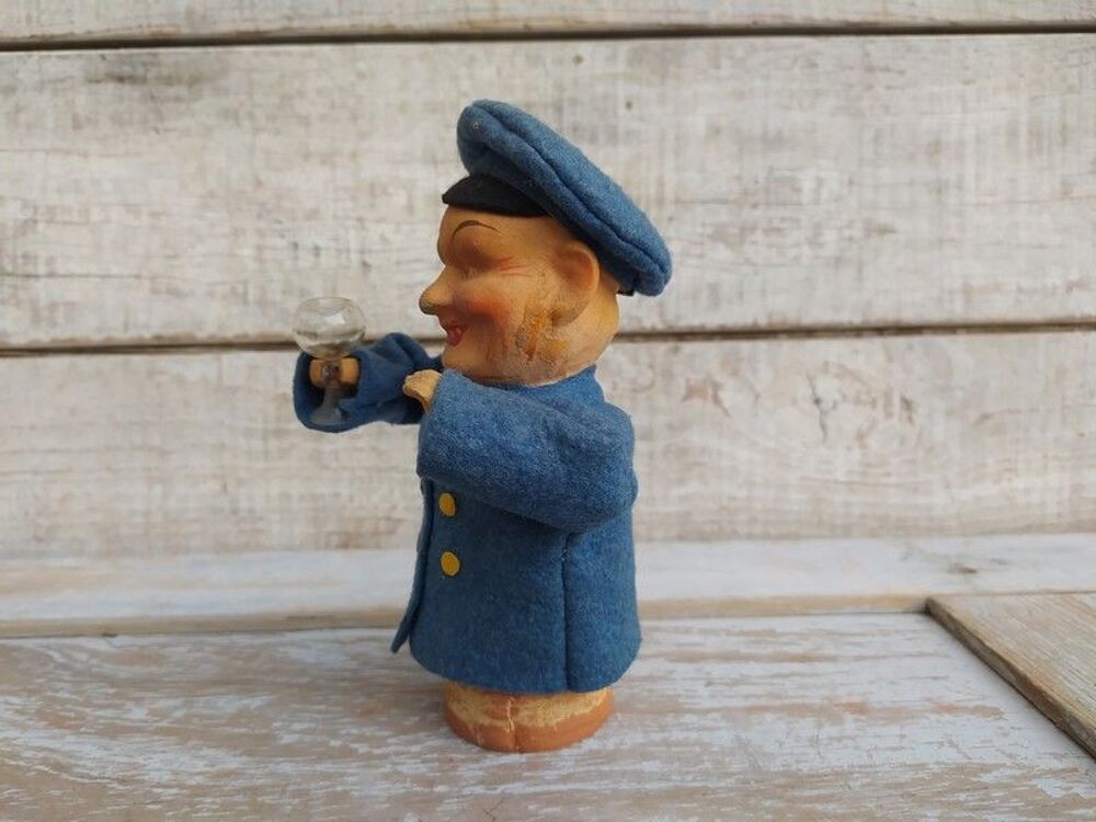 Ancien Marin Buveur Jouet Articul&eacute; Ressort Vintage 