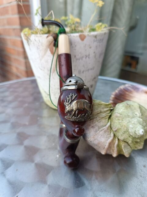 Antique Pipe à fumer tyrolienne avec figurine d'ün cerf 160 Belgique (59)