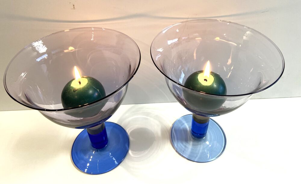 Deux Grands Verres Coupes Cristal Vase Photophores Design Décoration