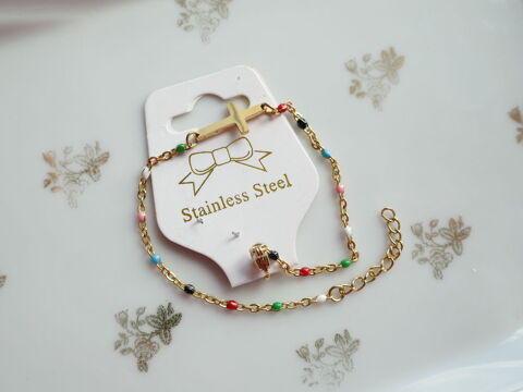 Bracelet Croix Perle Multicolore, bijoux religieux, bapt�me, 0 St Victor Sur Loire (42)