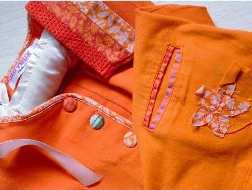 T-shirt fille 6 ans clyeux coton orange patchwork MC TBE Vêtements enfants