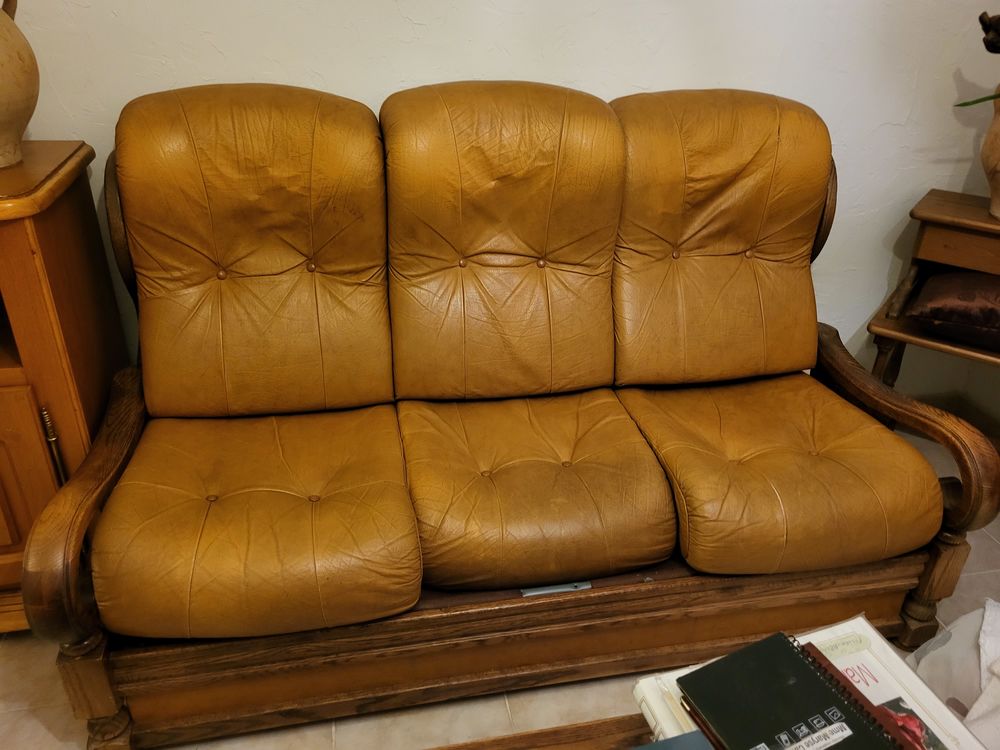 Canap&eacute; cuir 3 places + 2 fauteuils Meubles
