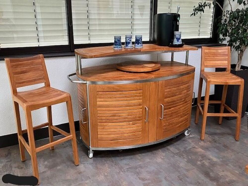 Bar en teck Teckstar haute-qualit&eacute; + 2 chaises bar Meubles