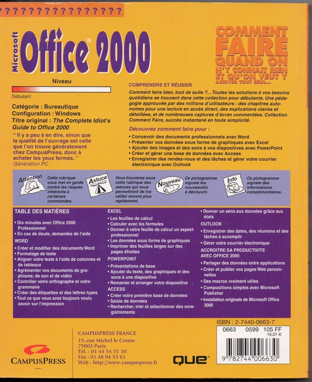 MICROSOFT OFFICE 2000 - Joe Kraynak Livres et BD