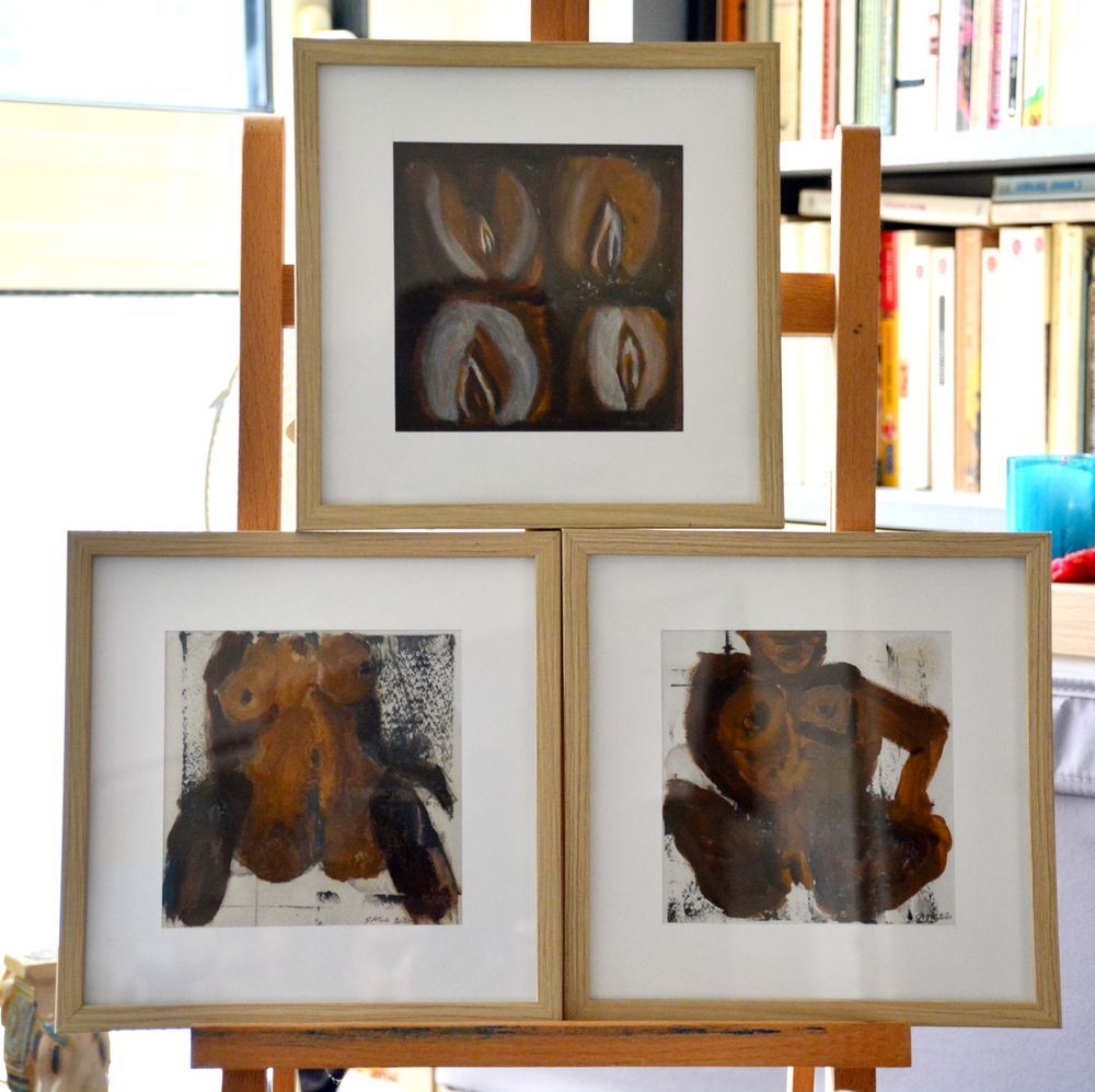 triptyque nu brut - 13x13cm x3 - tempera - encadr&eacute;s Décoration