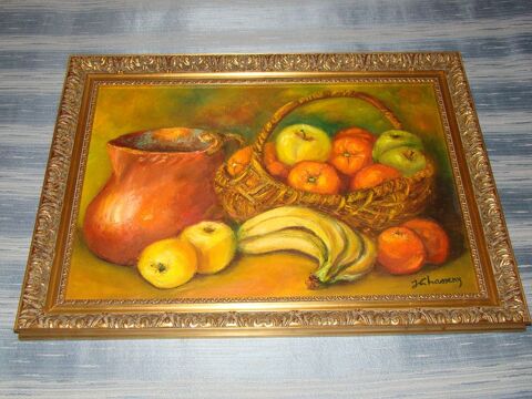 Tableau / Huile sur toile signée   Le panier de fruits   350 Gargenville (78)