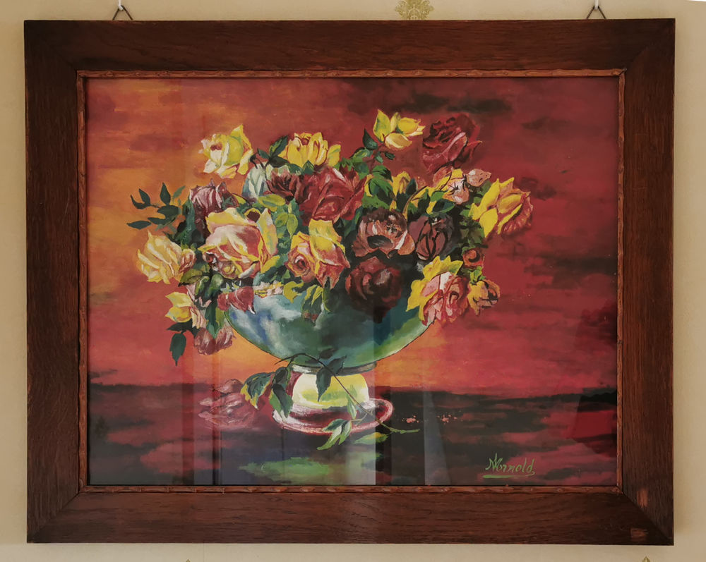 Canevas mont&eacute; dans un cadre original en bois motif floral 61 Décoration