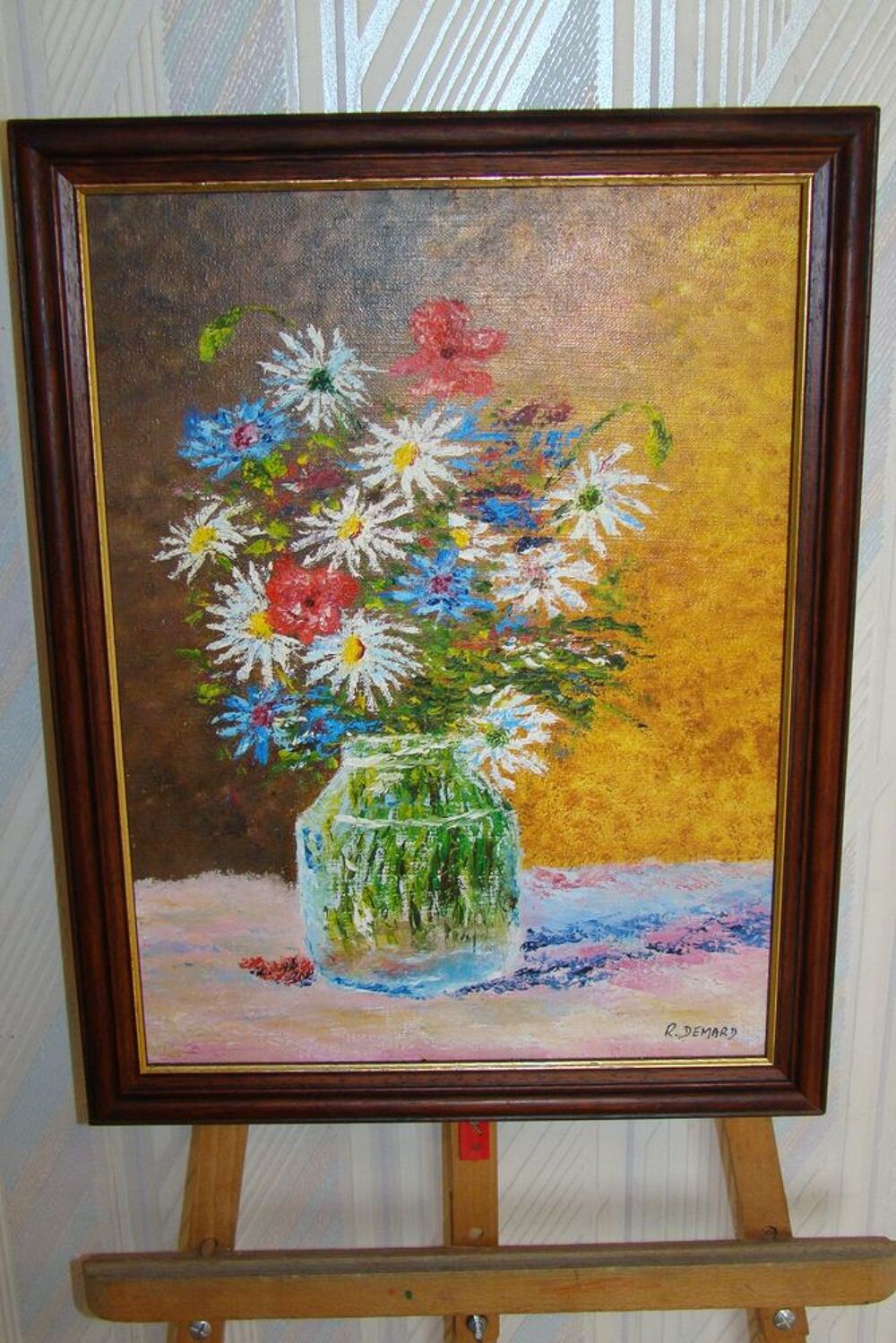 Tableau / Huile sur toile sign&eacute;e " Bouquet champ&ecirc;tre " 
Décoration