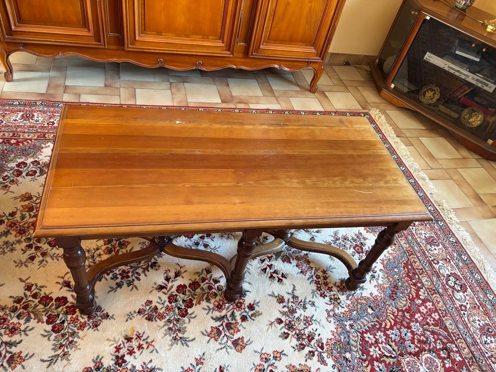 Table basse rustique en bois massif ? Pieds tourn&eacute;s ? Style Meubles