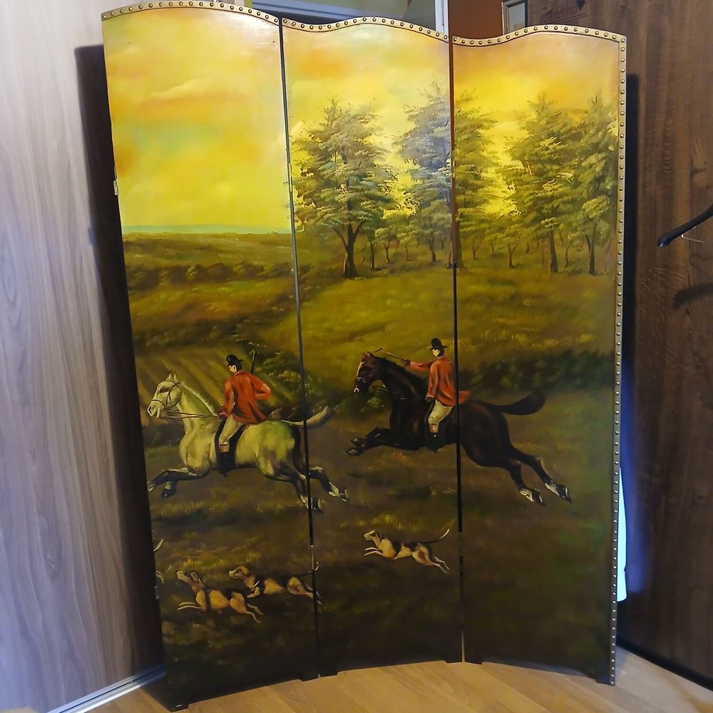 Paravent peint sc&egrave;ne de chasse Décoration