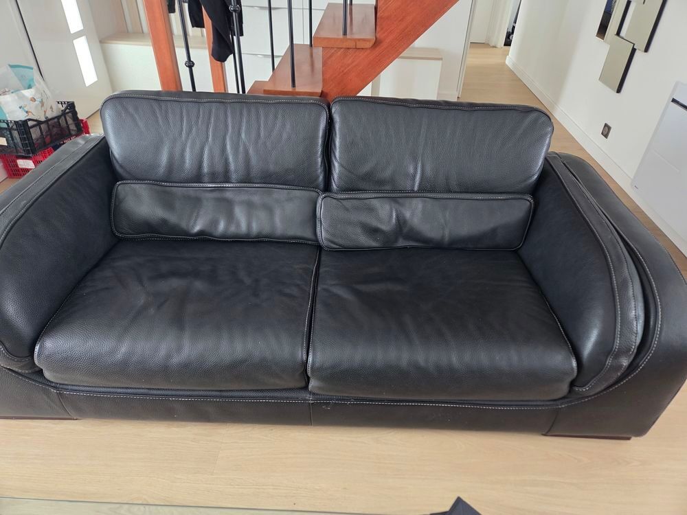 Canape cuir noir 3 places Meubles