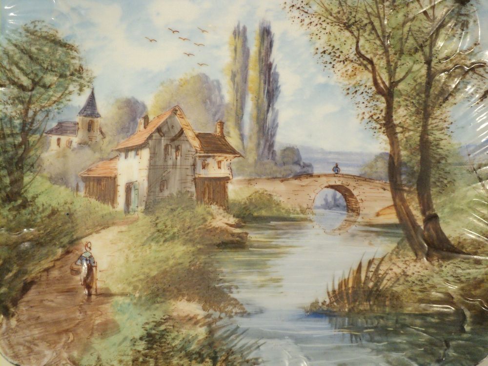Grand Plat Porcelaine de Limoges XIX&egrave;me Paysage Barbizon Décoration