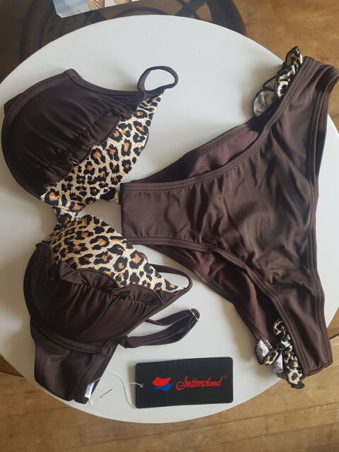 MAILLOT DE BAIN 2 PIECES T 46 _ NEUF _ MARRON & IMPRIMES 23 Paris 20 (75)