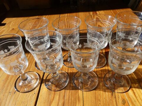 Série de 8 verres gravés 19ème 180 Strasbourg (67)