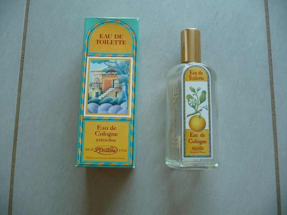 Flacon vide et boite Eau de Cologne extra-fine L'Occitane 