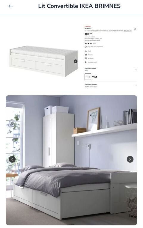 Canap convertible IKEA brimnes 180 Boulogne-Billancourt (92)