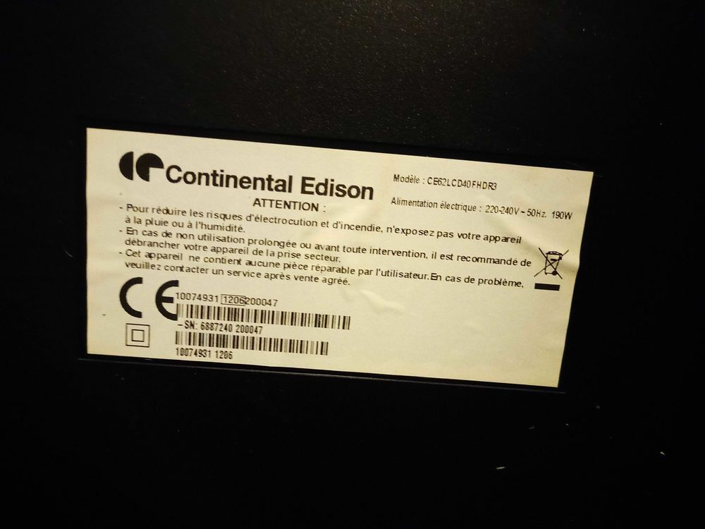 T&eacute;l&eacute;vision Continental Edison (98cm) Photos/Video/TV