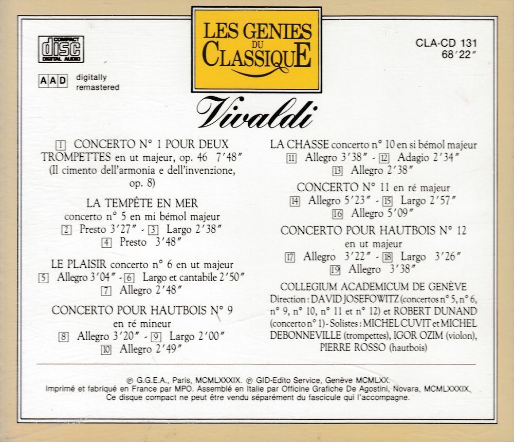 CD Vivaldi Concerto N&deg;1 Pour 2 Trompettes, Concerto... CD et vinyles