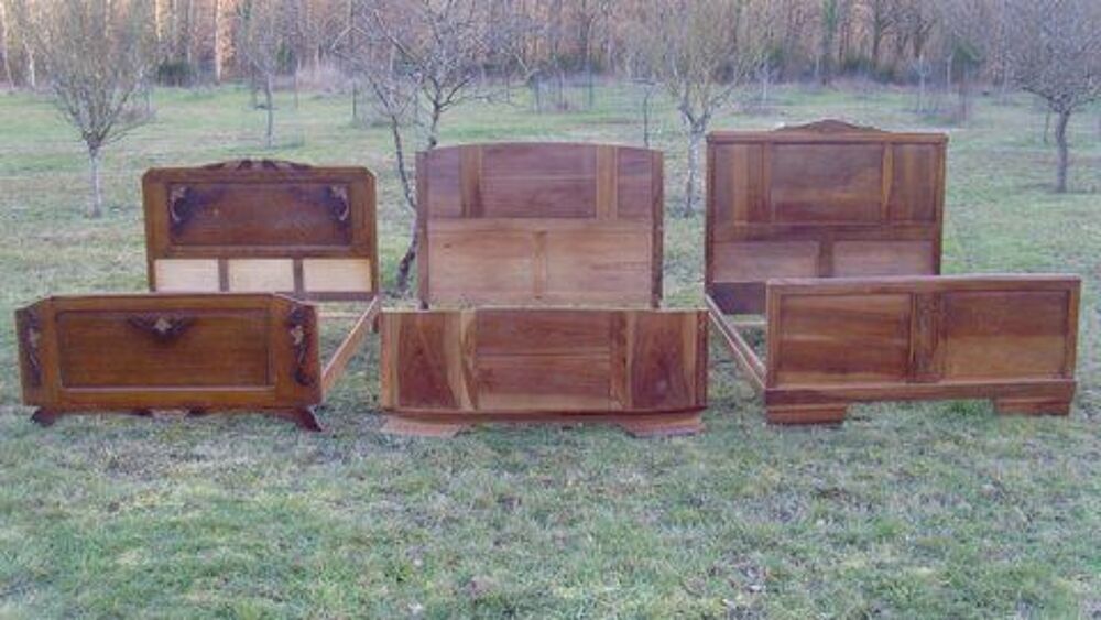 lot de 3 LITS ann&eacute;es 20-30 CH&Ecirc;NE massif 140 cm x 190 cm Meubles