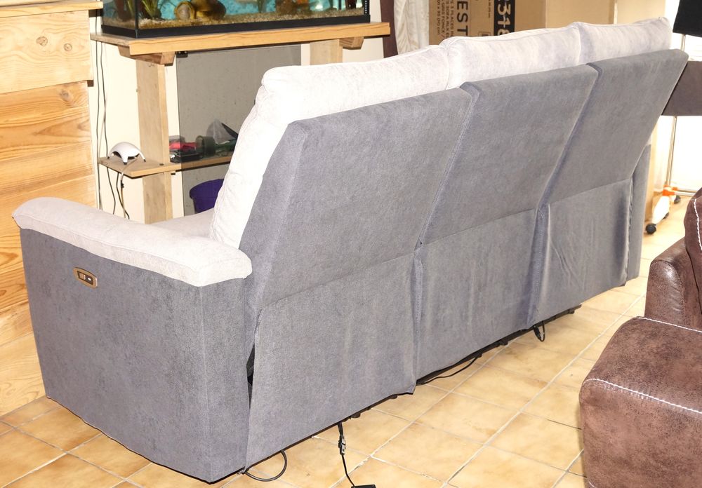 Canap&eacute; 3 places &eacute;lectrique relax en tissu gris mod&egrave;le Nestor Meubles