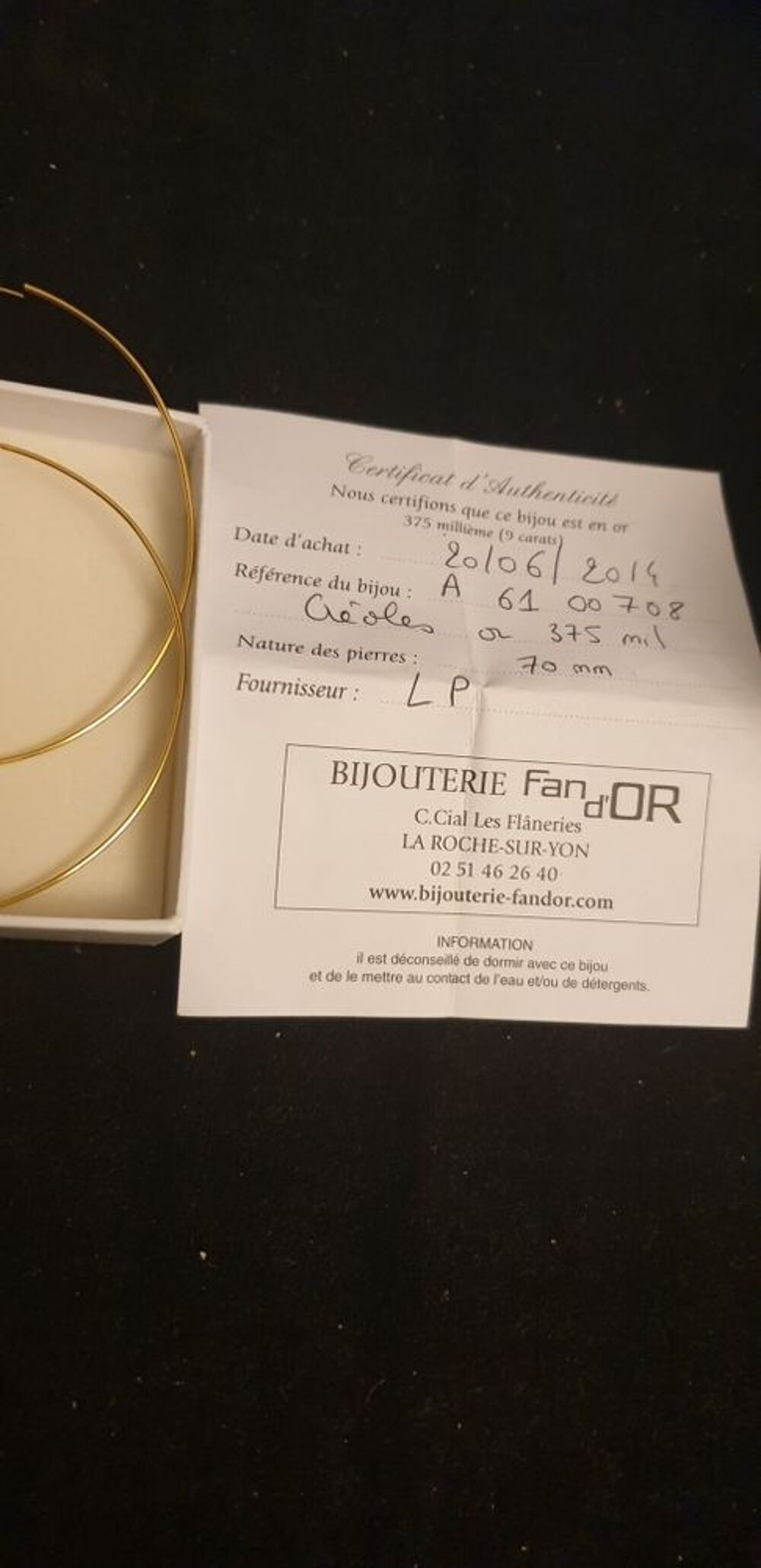 grandes creoles or 9 carats Bijoux et montres