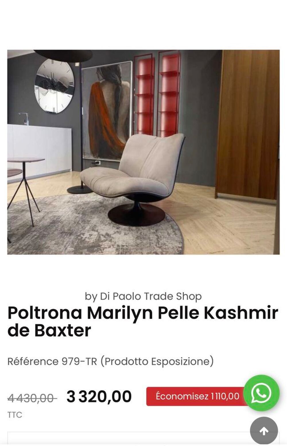 Poltrona Marilyn Pelle Kashmir de Baxter R&eacute;f&eacute;rence 979-TR (Prodotto Esposizione) Meubles