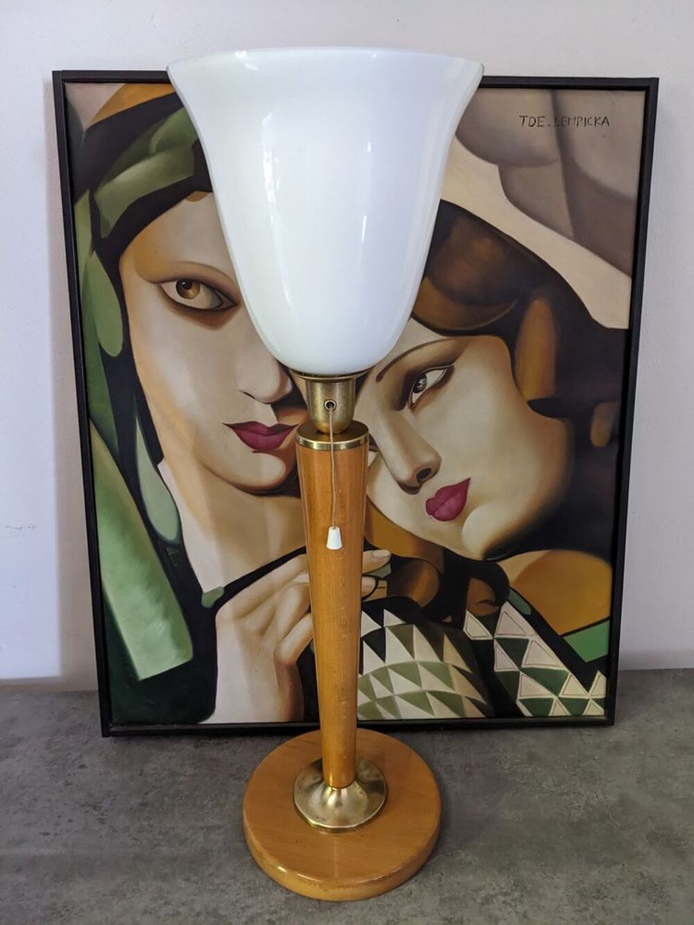 JOLIE LAMPE STYLE MAZDA UNILUX bois clair art d&eacute;co vintage 1 Décoration