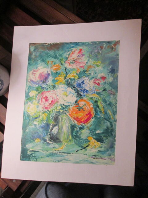 Peinture bouquet de fleurs sign�e Arestein 40 Herblay (95)