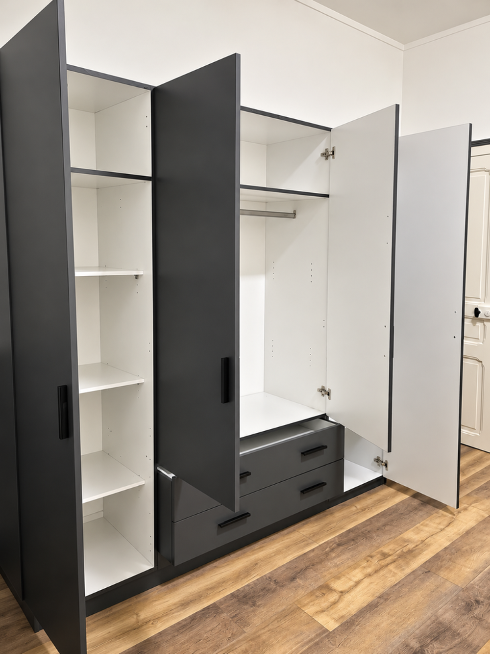 Magnifique dressing XXL ? 4 portes, 3 tiroirs ? Gris anthrac Meubles