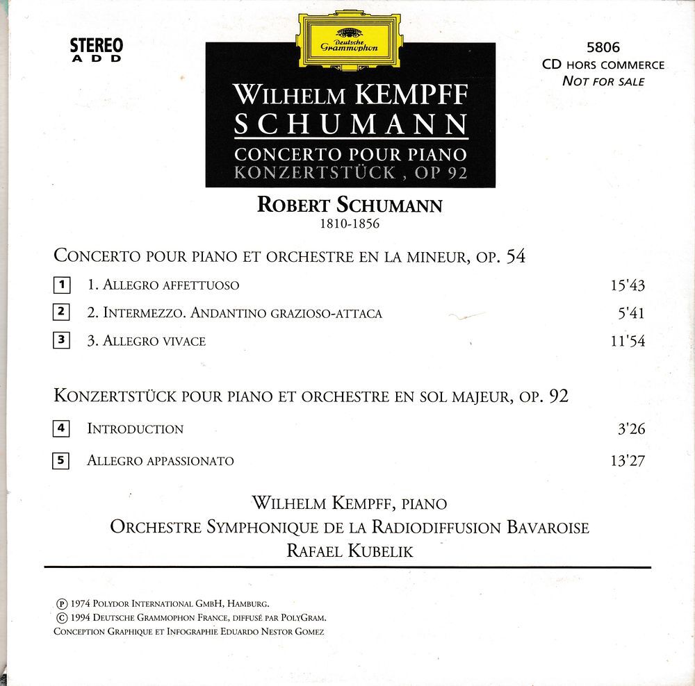 CD Kempff Schumann Concerto Piano - Objet Publicitaire CD et vinyles