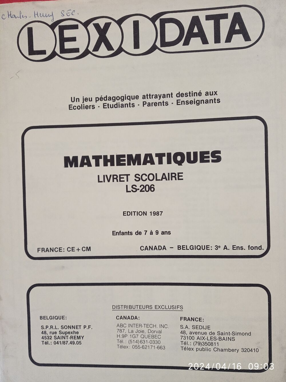 fiches LEXIDATA Pour mat&eacute;riel p&eacute;dagogique scolaire Livres et BD