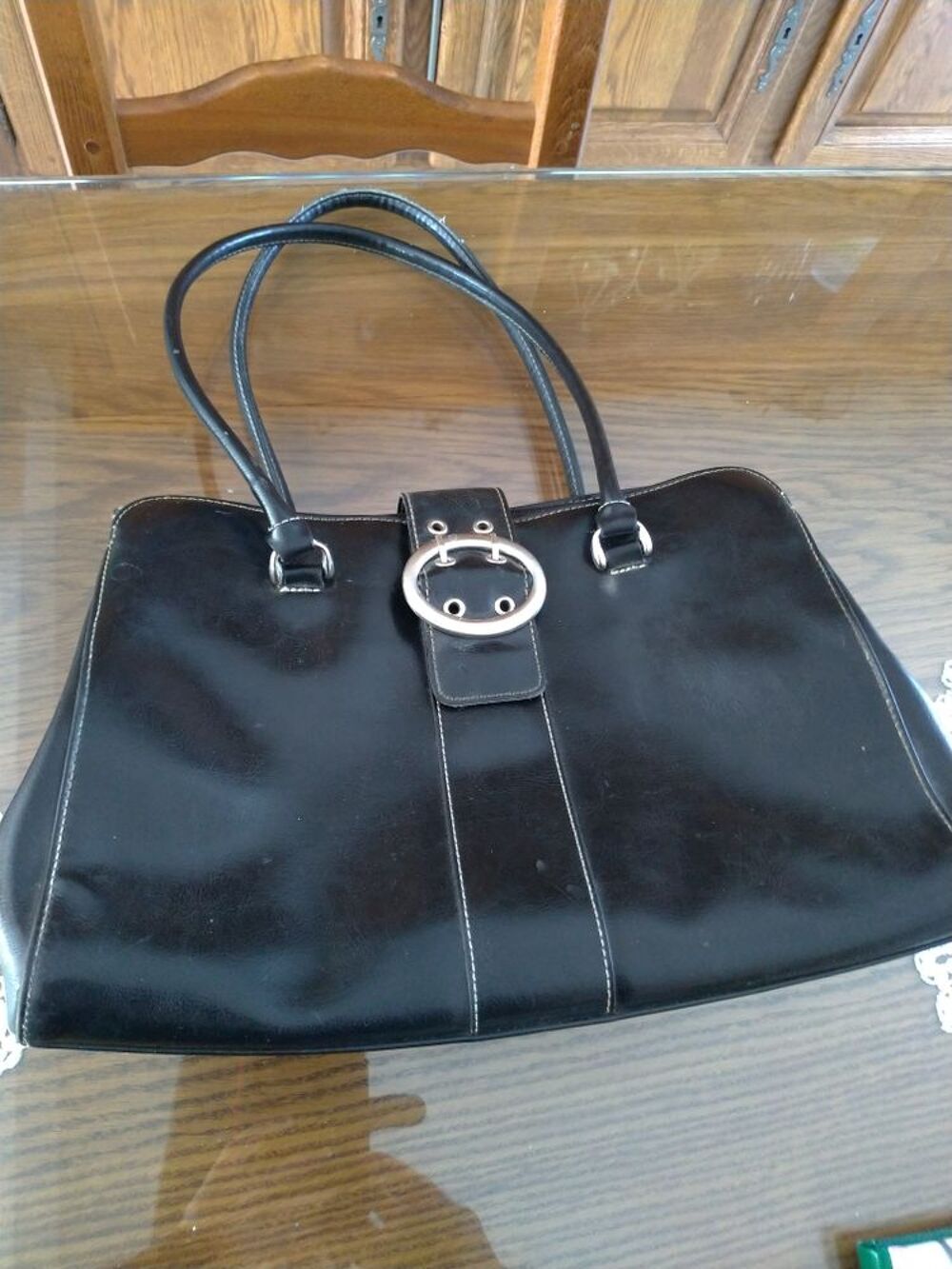 sac &agrave; main cuir &eacute;pais noir Maroquinerie