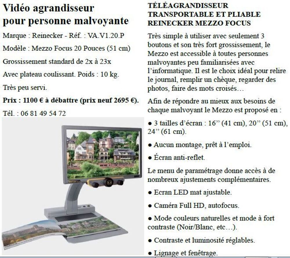 Vid&eacute;o agrandisseur pour personne malvoyante Photos/Video/TV