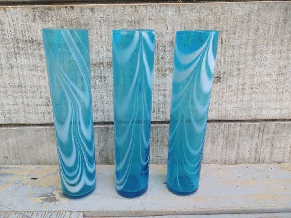 Vases Soliflore Verre Souffl&eacute; Bleu Marbr&eacute; Blanc 
Décoration