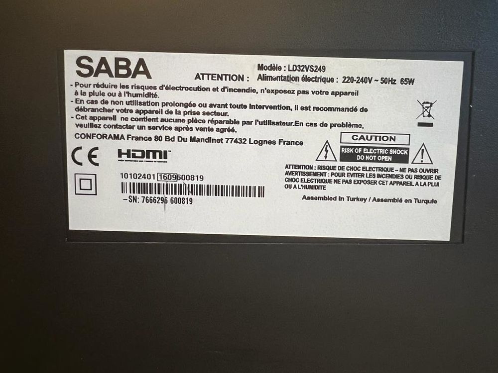 T&eacute;l&eacute;vision LCD SABA LD32VS249 (80cm) Photos/Video/TV