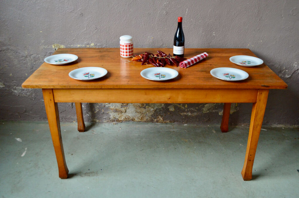 Table ancienne de ferme ou de bistrot en bois massif h&ecirc;tre Meubles