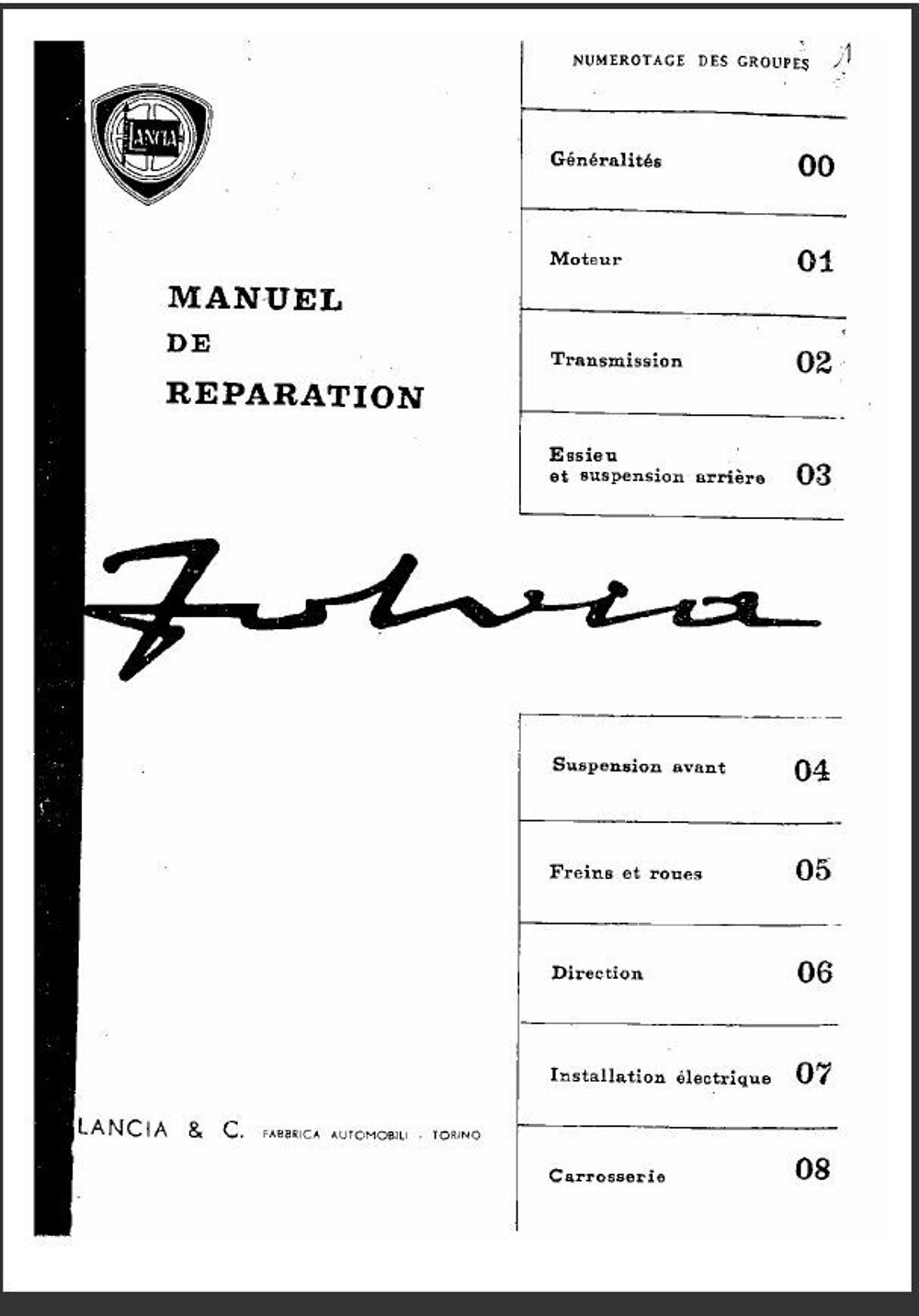 Manuel de r&eacute;paration Lancia Fulvia et Flavia Livres et BD