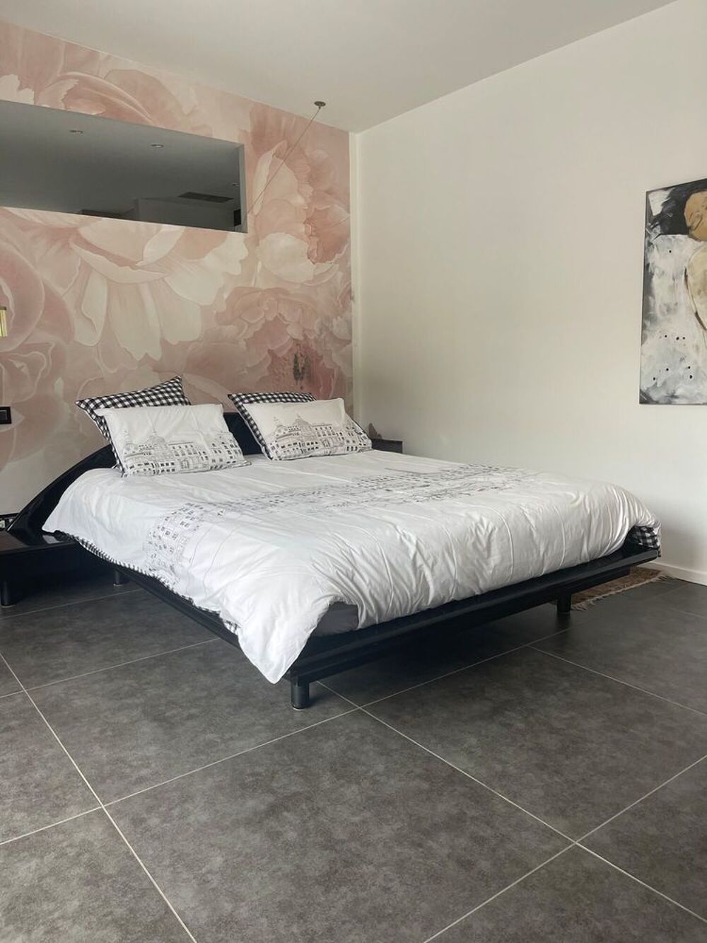 lit ROCHE &amp; BOBOIS Lit 160 avec chevets laqu&eacute; noir Meubles