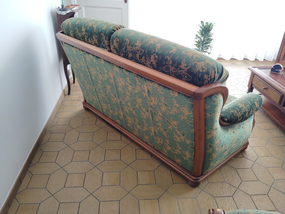salon vintage en velours vert -canap&eacute; 2 places + 2 fauteuils Meubles