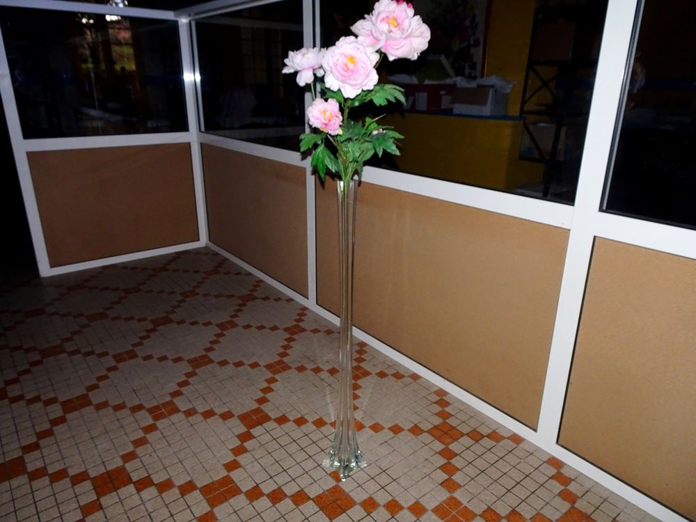 Vase en verre tr&egrave;s haut 1m + fleur Décoration