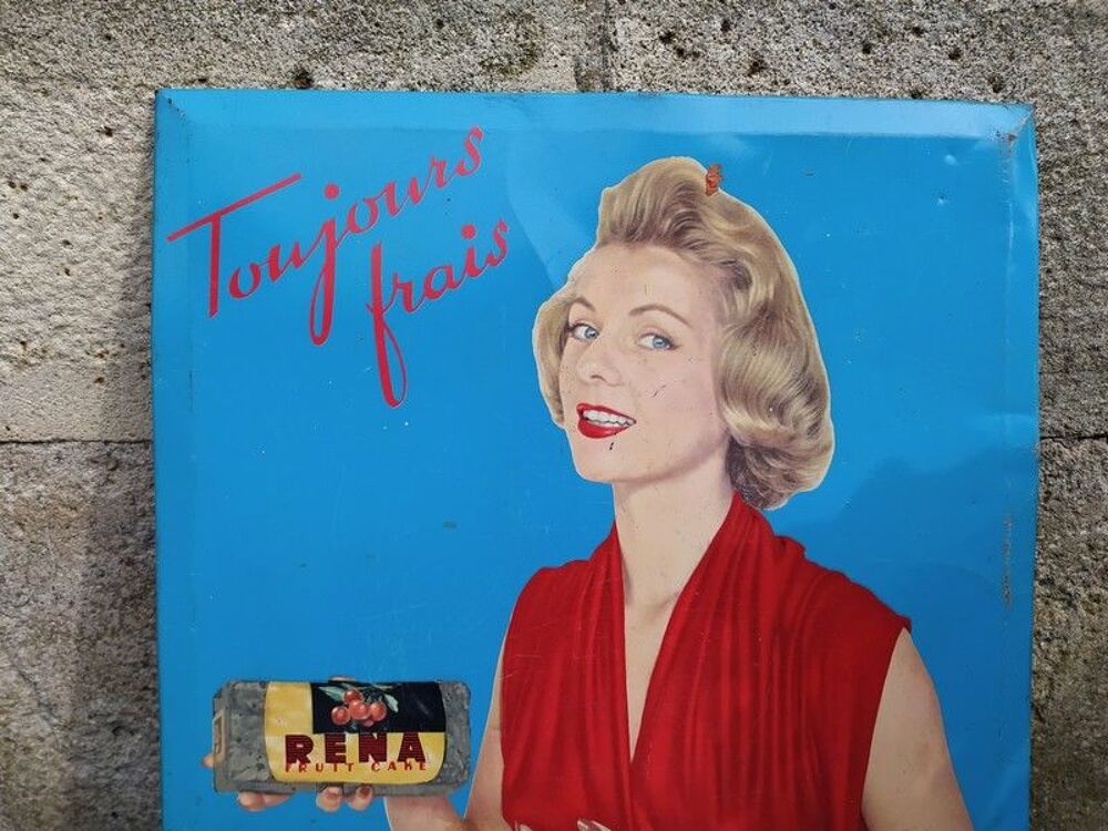 Ancienne Plaque T&ocirc;le Publicitaire Cake Rena Vintage 