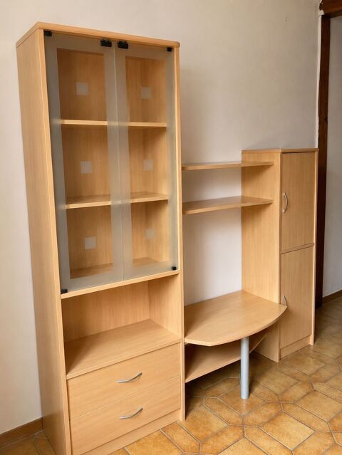 Ensemble meuble de salon / bureau en bois clair avec vitrine 100 Gaillon (27)