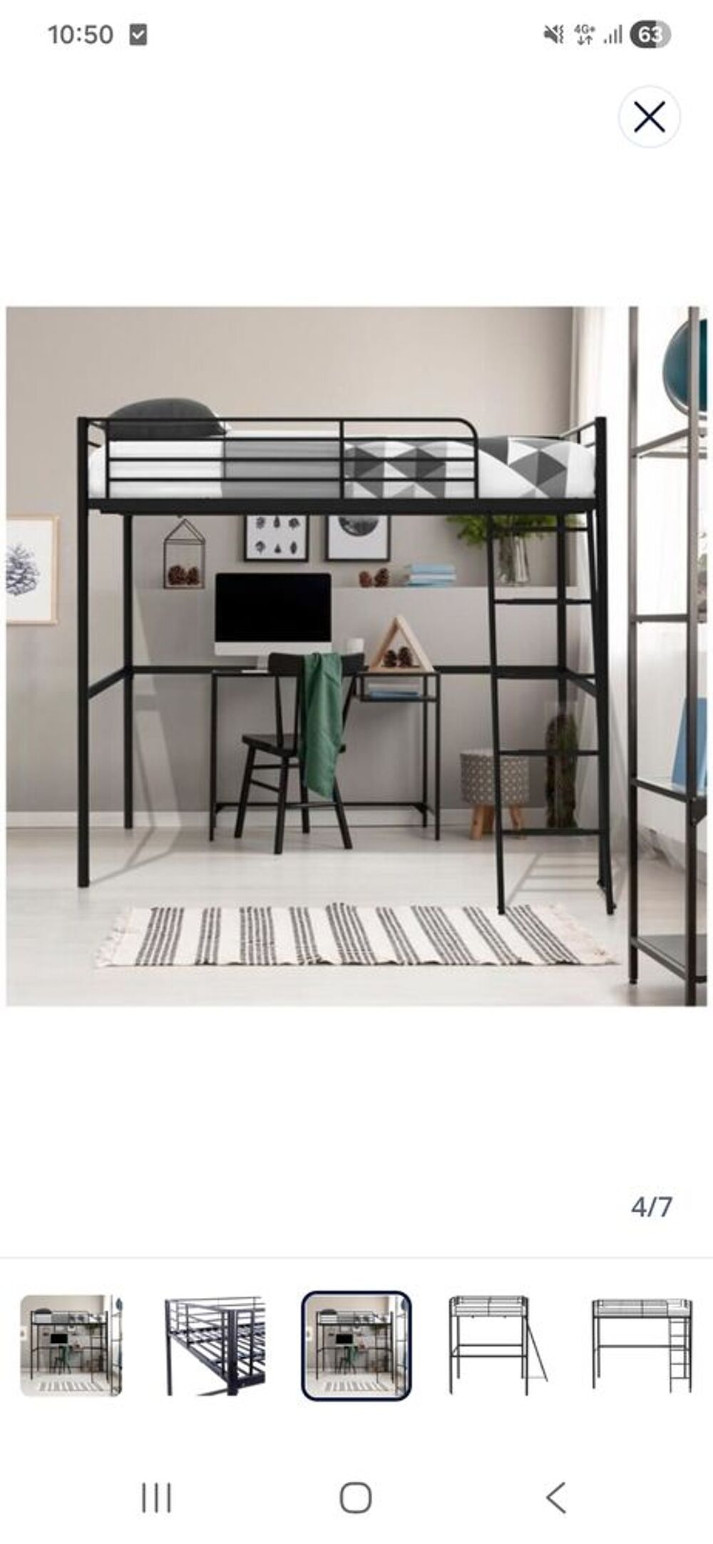 Lit mezzanine 2 places m&eacute;tal noir ELIOT 140x200 + sommier Meubles