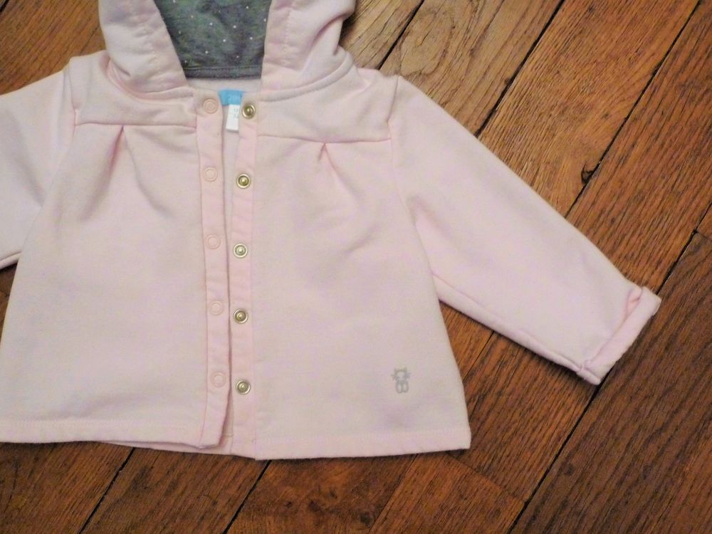 Veste/ Gilet Rose &agrave; Capuche Gris &agrave; Pois Rose- Obaibi Vêtements enfants